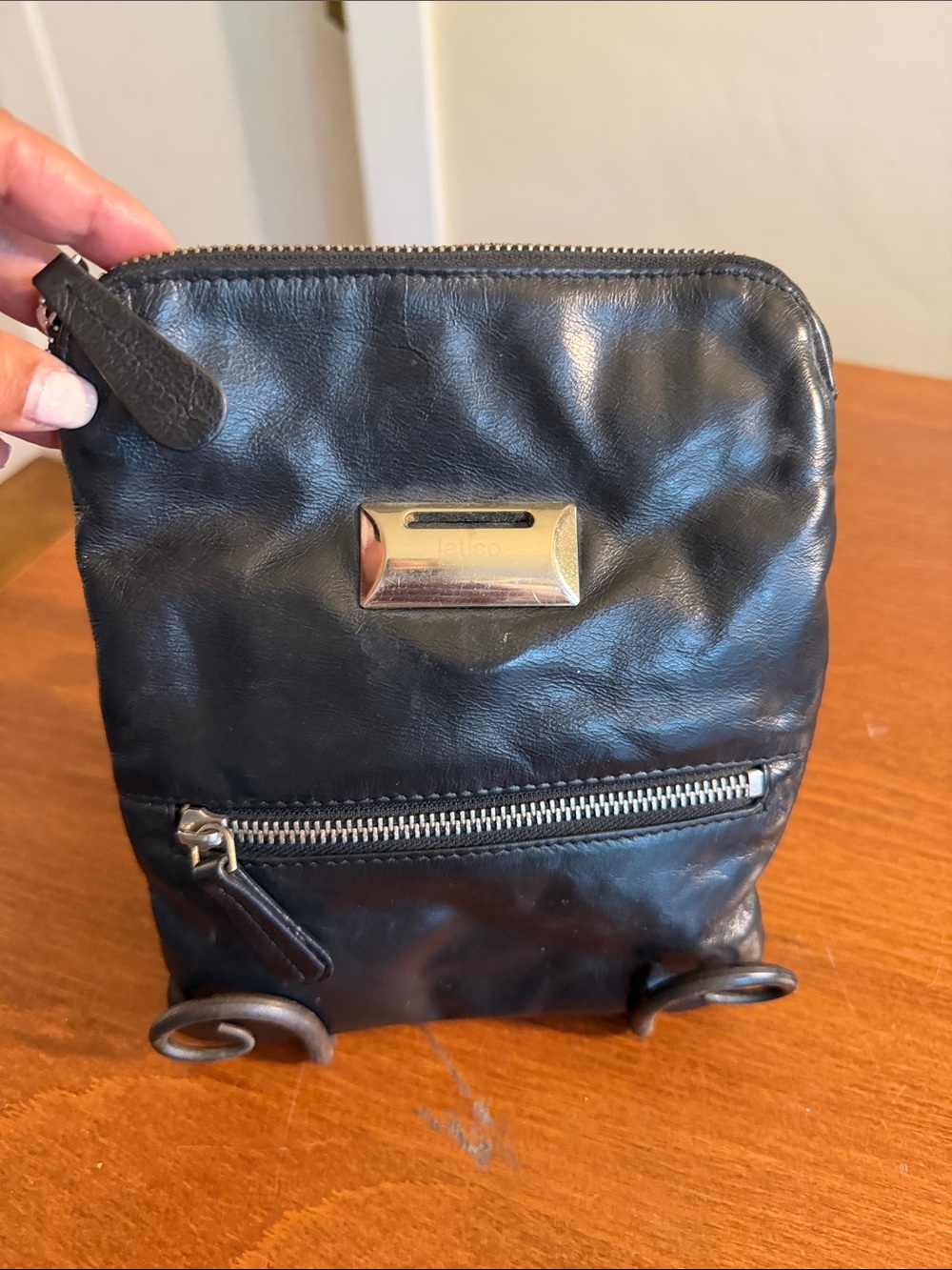 latico Black Leather Crossbody Pouch with Front Zip